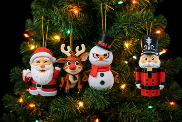 4’lü Yılbaşı Ağaç Süsü Seti – Noel Baba, Geyik, Kardan Adam, Kurşun Asker