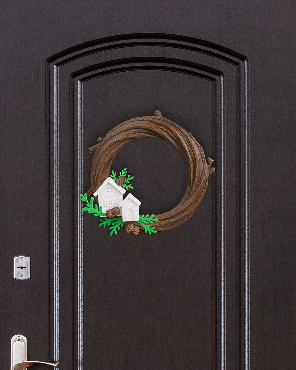 Doğal Kütük Evli Yılbaşı Kapı Süsü – Handmade 3D Dekor